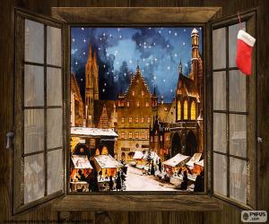пазл Рождественский рынок, окно